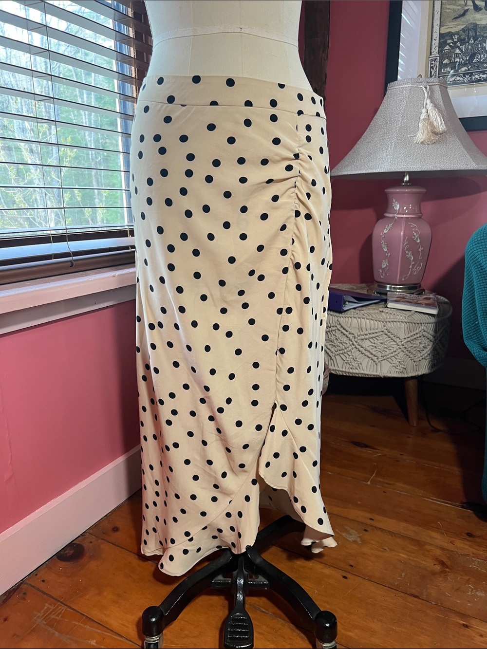 Nasty Gal Cream Maxi Skirt with Black Polka Dots